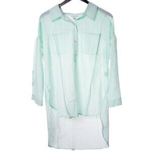 Larsen Gray Button-Up Shirt Womens M Slightly Sheer High-Low Hem Mint Green NWT